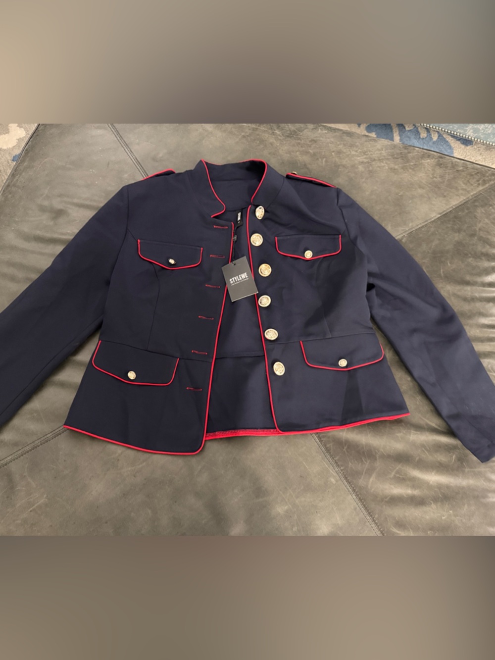 STYLEWE Navy Jacket with Red Trim and Gold Buttons